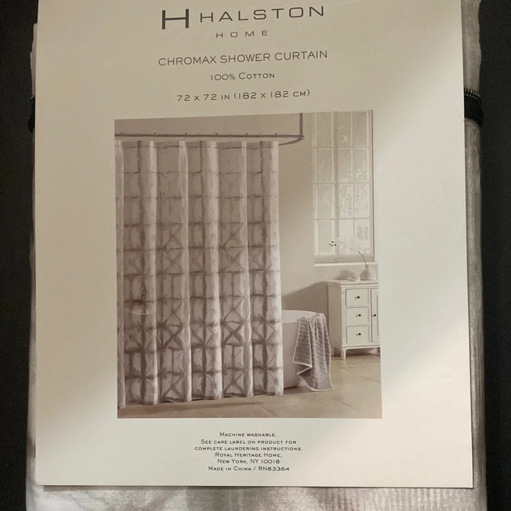 HALSTON CHROMAX SHOWER CURTAIN 100% COTTON Sz. 72” x 72”, Machine Washable NWT